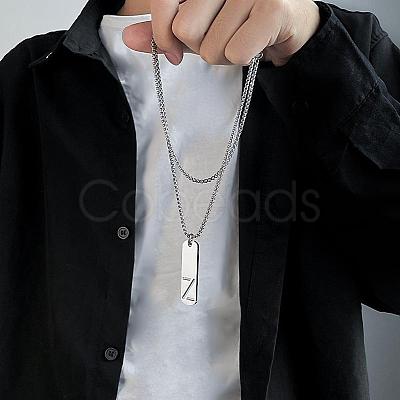 304 Stainless Steel Rectangle with Laser Cut Initial Pendant Necklaces FS-WG71FEF-26-1
