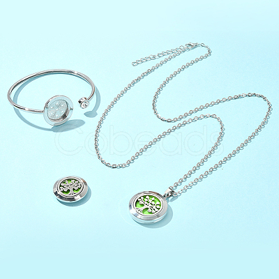 1Pc Stainless Steel Open Cuff Bangles & 1Pc Stainless Steel Pendant Neclace AJEW-SC0004-06A-1
