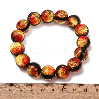 14MM Luminous Handmade Foil Glass Round Beaded Stretch Bracelets LA-CBA41F9-01A-1