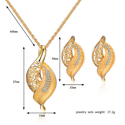 Leaf Alloy Rhinestone Pendant Necklaces & Stud Earrings Sets FS-WG55378-01-1