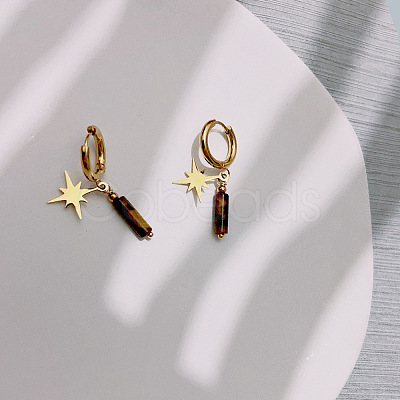 Natural Tiger Eye Column Hoop Earrings SZ2412-2-1
