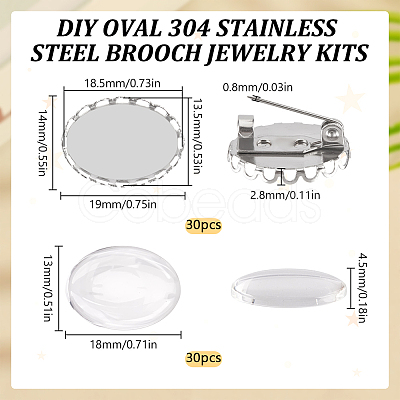 DIY Oval 304 Stainless Steel Brooch Jewelry Kits DIY-SC0026-71-1