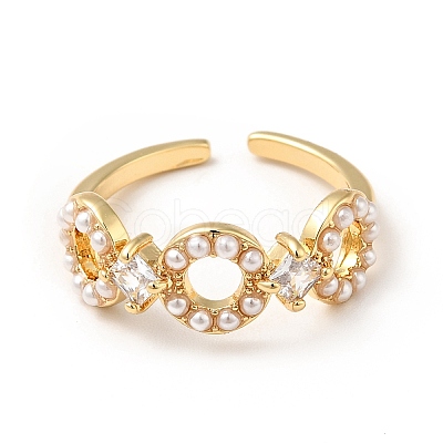 Clear Cubic Zirconia Infinity Open Cuff Ring with Acrylic Pearl KK-E060-19G-1