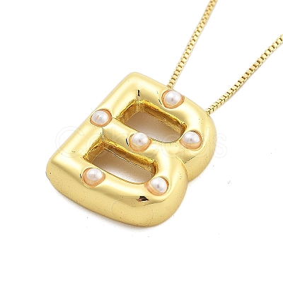Brass & Plastic Pearl Letter Pendant Box Chain Necklaces for Women NJEW-U017-01G-02-1