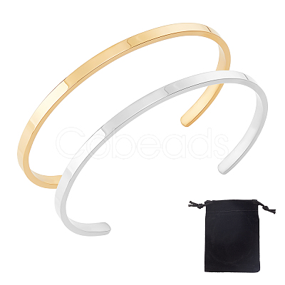2Pcs 2 Colors 304 Stainless Steel Cuff Bangles BJEW-UN0001-26-1
