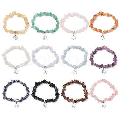 12Pcs Natural & Synthetic Gemstone Chip Beaded Stretch Bracelets BJEW-JB11133-1