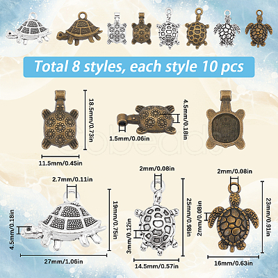 SUNNYCLUE 80Pcs 8 Style Tibetan Style Alloy Pendants FIND-SC0007-31-1