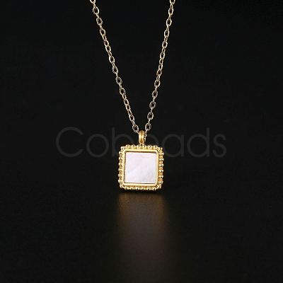 Natural Shell Square Pendant Necklace with Stainless Steel Chains TM4742-1-1