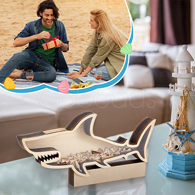 Shark Shape Wood Display Box DIY-WH0430-991-1