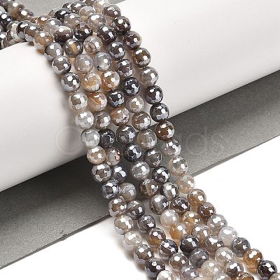 Electroplated Natural Botswana Agate Round Beads Strands G-L598-A03-01-1