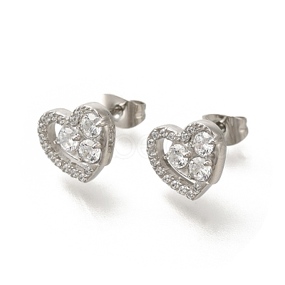 304 Stainless Steel Micro Pave Clear Cubic Zirconia Stud Earrings EJEW-H018-02P-05-1