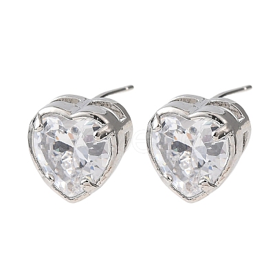 Brass Micro Pave Clear Cubic Zirconia Stud Earrings EJEW-C174-02A-P-1