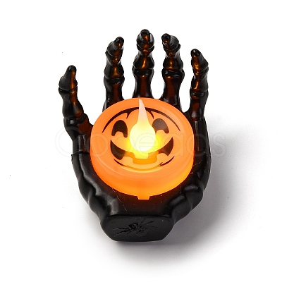 Halloween Resin Skeleton Hand LED Light Figurines Ornament AJEW-Z036-02B-1