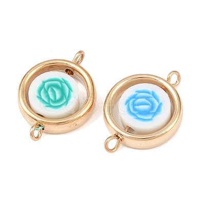 CCB Plastic Frame with Polymer Clay Flower Beads Flat Round Links Connector Charms KK-D103-10E-G-1