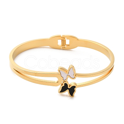 Adjustable Butterfly Enamel Shell Torque Bangles BJEW-F474-16G-1