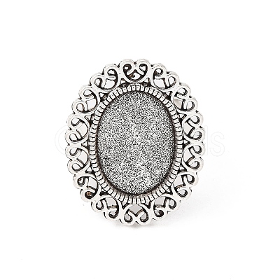 Vintage Adjustable Iron Flower Finger Ring Components Alloy Cabochon Bezel Settings PALLOY-O036-21AS-1