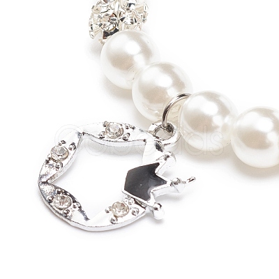 ABS Plastic Imitation Pearl & Rhinestone Beaded Stretch Bracelet with Alloy Charm for Women BJEW-JB08526-1