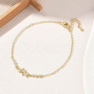 Brass Pave Clear Cubic Zirconia Link Bracelets KK-CBA6980-22G-1