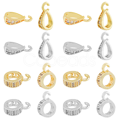 SUPERFINDINGS 20Pcs 4 Style Brass Micro Pave Clear Cubic Zirconia Pendant Bails KK-FH0005-65-1