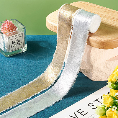 2 Rolls 2 Styles Hot Stamping Velvet Frayed Ribbon OCOR-TA0002-06-1