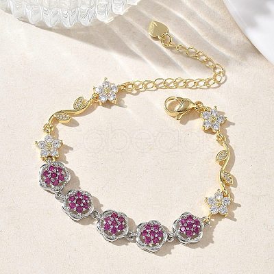 Brass Micro Pave Cubic Zirconia Link Chain Bracelets for Women BJEW-C156-04C-01GP-1