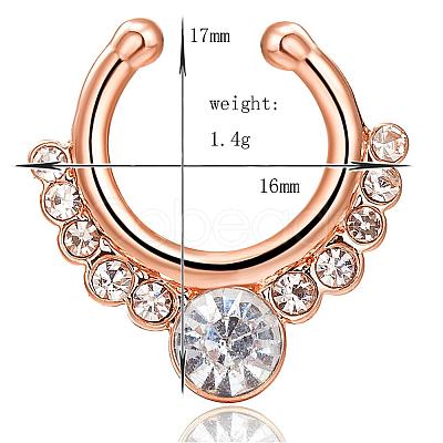 Personality Brass Cubic Zirconia Clip-on Nose Septum Rings AJEW-EE0002-001G-01-1