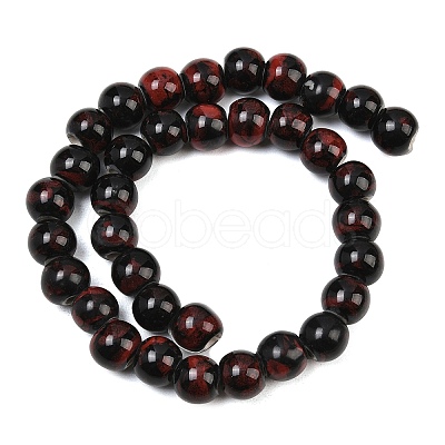 Handmade Fancy Antique Glazed Porcelain Ceramic Round Beads Strands PORC-L019-10mm-M-1
