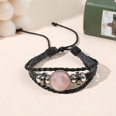 Natural Rose Quartz Flat Round Link Multi-strand Bracelets PW-WGD176F-03-1