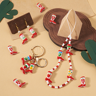 5Pcs Boot Baking Paint Glass Enamel Beads LAMP-TADJ0001-08E-1