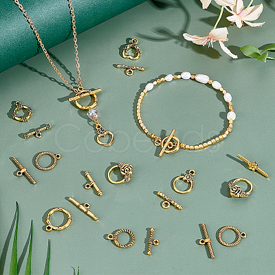 80Pcs 10 Styles Tibetan Style Alloy Toggle Clasps FIND-PH0023-32-1