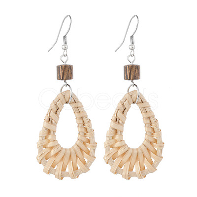 Bohemian Wood & Rattan Wood Woven Dangle Earrings WG21945-03-1