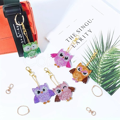 Owl DIY Diamond Painting Keychain Sets DIY-WH0163-82-1