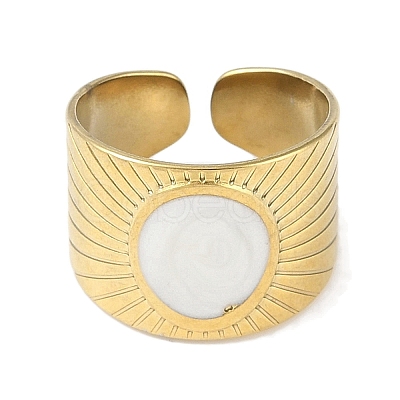 Ion Plating(IP) 304 Stainless Steel Enamel Oval Cuff Finger Rings RJEW-L107-080A-G-1