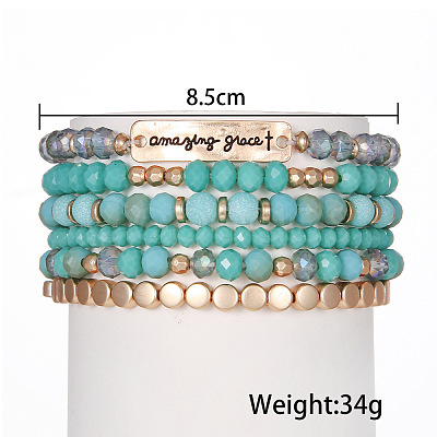 6Pcs 6 Styles Alloy Glass Rondelle Beaded Stretch Bracelets for Women FS-WG85505-01-1