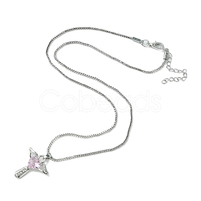 Cubic Zirconia Fairy with Heart Pendant Necklace with Box Chains LS-NJEW-C004-01D-1