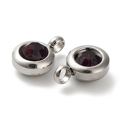 Trendy Original Color 304 Stainless Steel Grade A Rhinestone Flat Round Charm Pendants RB-M030-06W-1