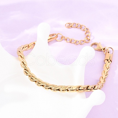 304 Stainless Steel Twisted Curb Chain Bracelets for Women BJEW-F529-05G-1