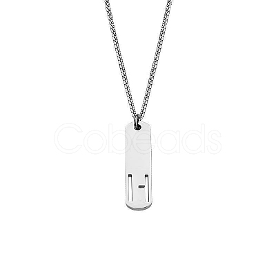 304 Stainless Steel Rectangle with Laser Cut Initial Pendant Necklaces FS-WG71FEF-12-1
