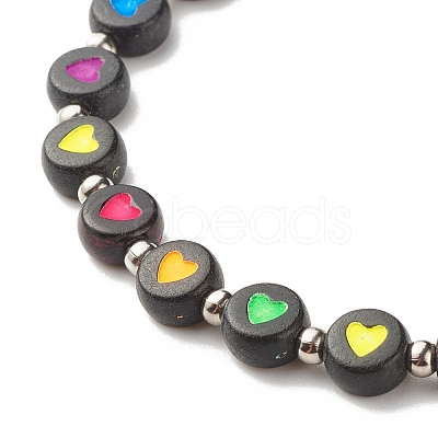 Flat Round with Heart Beaded Stretch Bracelet for Women BJEW-JB07552-04-1