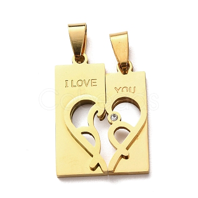 304 Stainless Steel Rhinestone Split Pendants STAS-F368-19G-1