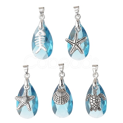 Ocean Themes Alloy & Glass Teardrop Pendants PALLOY-JF03881-1