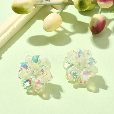 Luminous Glow in the Dark Resin Flower Stud Earrings with 304 Stainless Steel Pins EJEW-JE05359-02-1