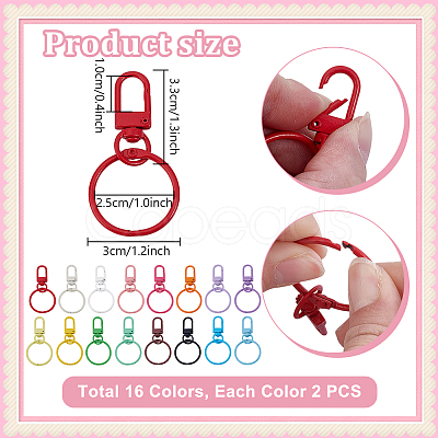 32Pcs 16 Colors Baking Paint Zinc Alloy with Iron Swivel Snap Clasps and Rings FIND-PH0024-03-1