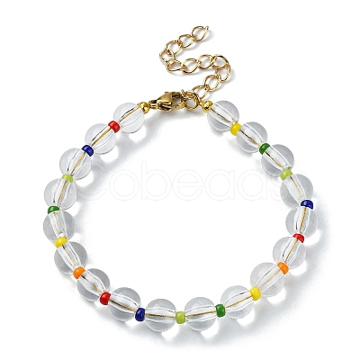 Acrylic & Seed Beaded Stretch Bracelets BJEW-JB10026-1