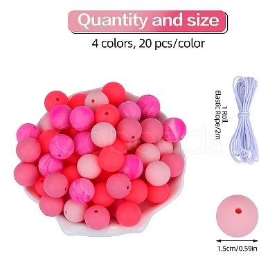 80Pcs 4 Style Round Silicone Focal Beads SIL-SZ0001-22E-1