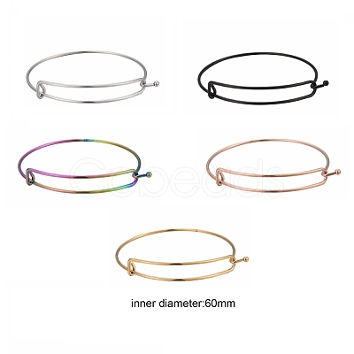 10Pcs 5 Color Adjustable Ion Plating(IP) 304 Stainless Steel Expandable Bangle Making BJEW-LS0001-01-1