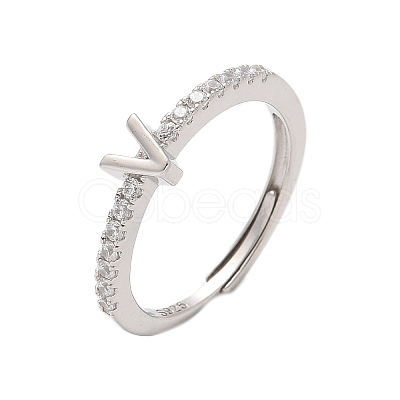 S925 Sterling Silver Adjustable Letter Rings for Women RJEW-M068-01P-V-1