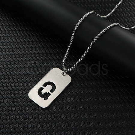 Rectangle with Hollow Out Letter 201 Stainless Steel Pendant Necklaces FS-WG34D20-08-1