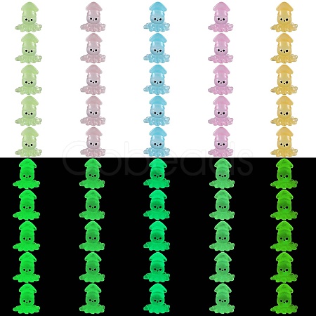 50Pcs 5 Colors Luminous Resin Cute Little Cuttlefish Ornaments RESI-SZ0003-44-1