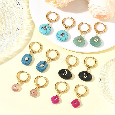 Stainless Steel with Natural & Synthetic Mixed Gemstone Dangle Earrings EJEW-JE07521-1